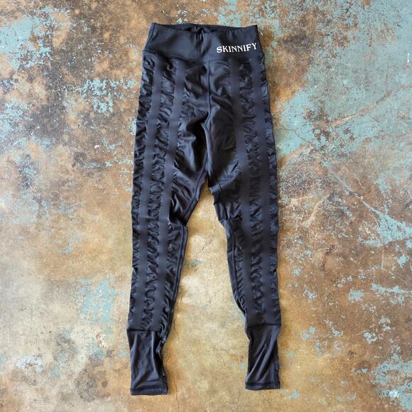Skinnify Ruched Leggings Size S New Black High Waist Yoga Gym Athletic Slimming - Picture 1 of 7